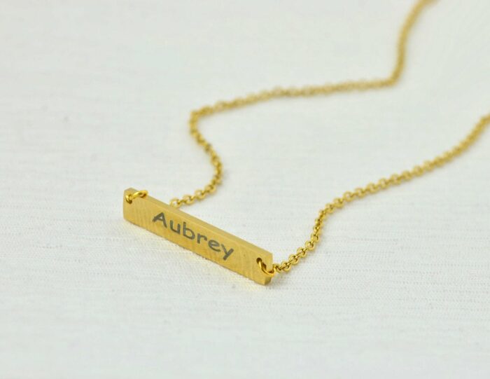 Personalised Name Silver Bar Necklace, Custom Engraved Rectangle Name Silver Necklace, Initials Charm Tag Necklace, Customised Gold Necklace