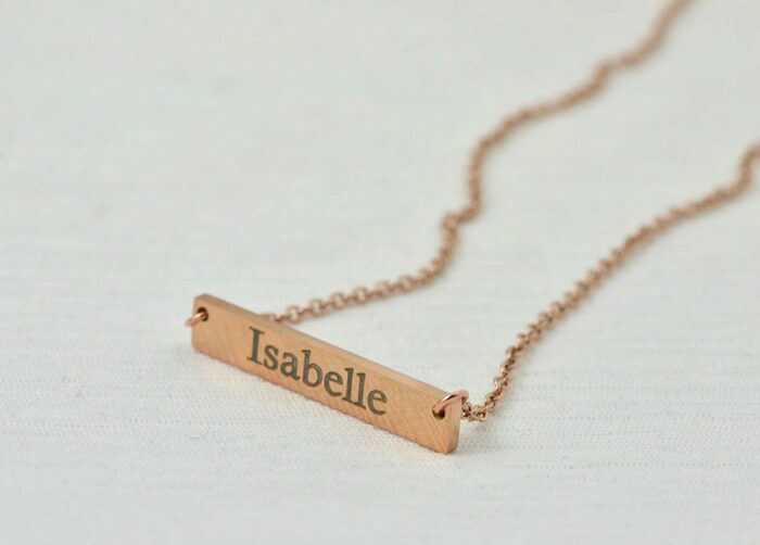 Personalised Name Silver Bar Necklace, Custom Engraved Rectangle Name Silver Necklace, Initials Charm Tag Necklace, Customised Gold Necklace