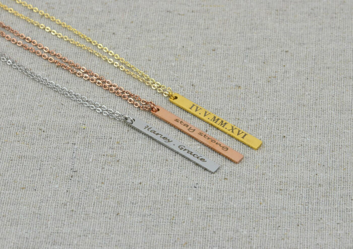 Personalised Name Silver Necklace, Engraved Rectangle Bar Necklace, Initials Personalised Charm Tag Necklace, Customised Silver Necklace