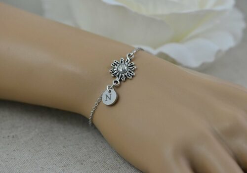 Personalised Sunflower Initials Bracelet