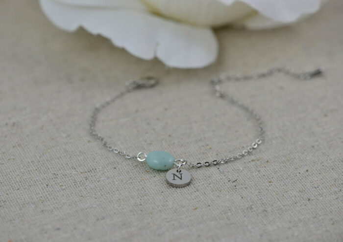 Personalised Turquoise Initials Bracelet Custom Jewellery, Dainty Engraved Initial Bracelet, Letter Personalised Bridesmaids Bracelet