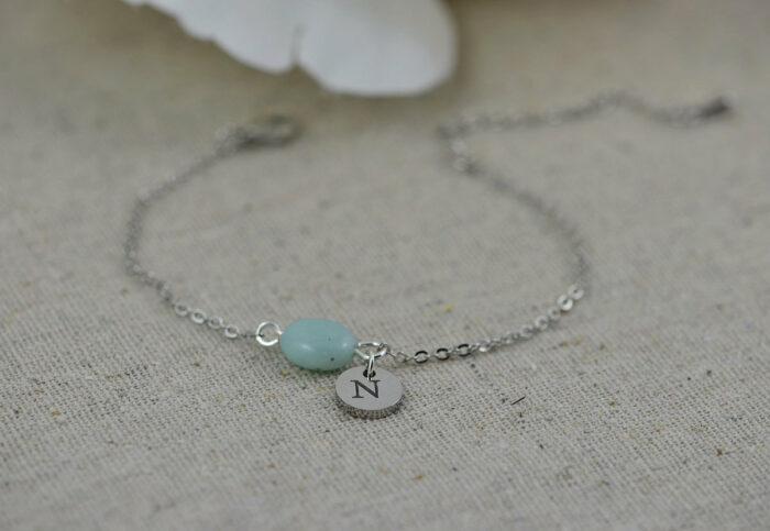 Personalised Turquoise Initials Bracelet Custom Jewellery, Dainty Engraved Initial Bracelet, Letter Personalised Bridesmaids Bracelet