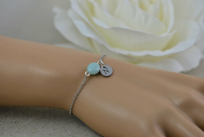 Personalised Turquoise Initials Bracelet Custom Jewellery, Dainty Engraved Initial Bracelet, Letter Personalised Bridesmaids Bracelet