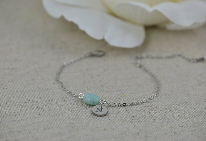 Personalised Turquoise Initials Bracelet Custom Jewellery, Dainty Engraved Initial Bracelet, Letter Personalised Bridesmaids Bracelet