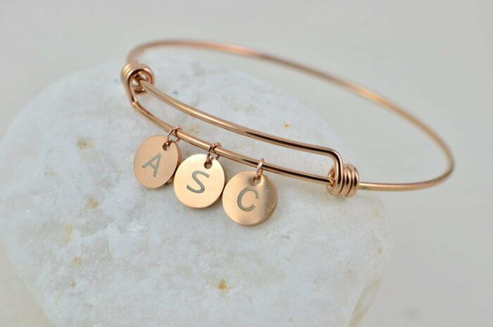 Rose Gold Custom Initial Bangle Bracelet