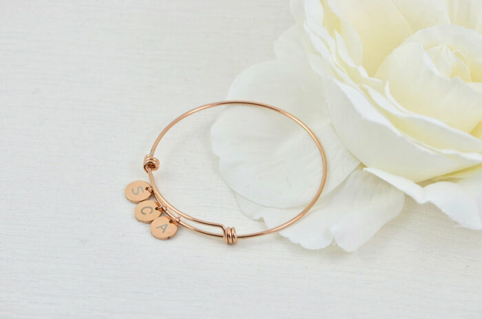 Rosegold Custom Initial Bangle Bracelet