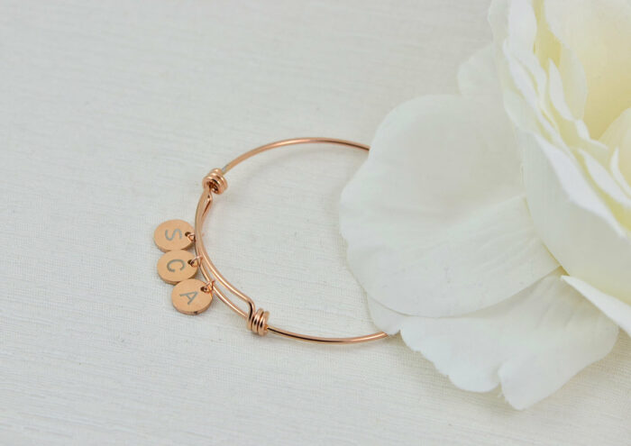 Rosegold Custom Initial Bangle Bracelet