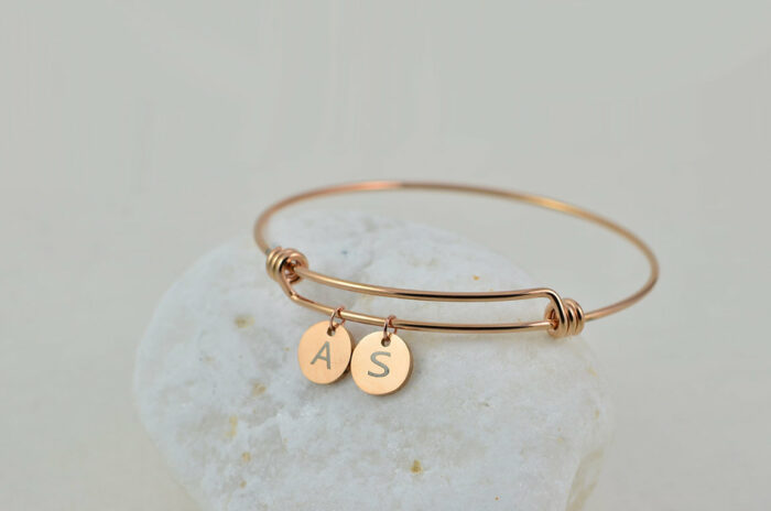 Rosegold Custom Initial Bangle Bracelet