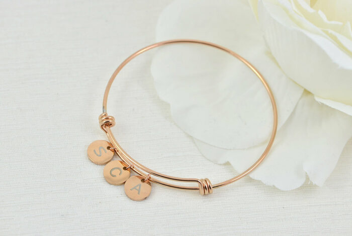 Rosegold Custom Initial Bangle Bracelet