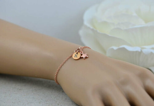 Rose Gold Initials Engraved Star Bracelet