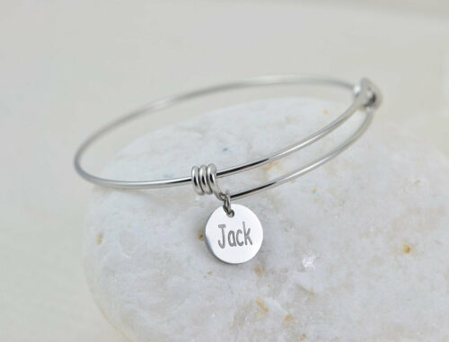 Silver Engraved Charm Bangle Bracelet