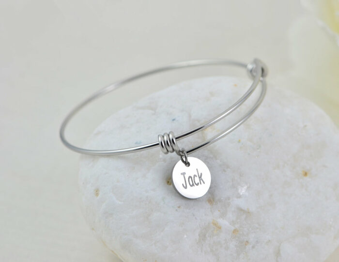 Silver Engraved Charm Bangle Bracelet