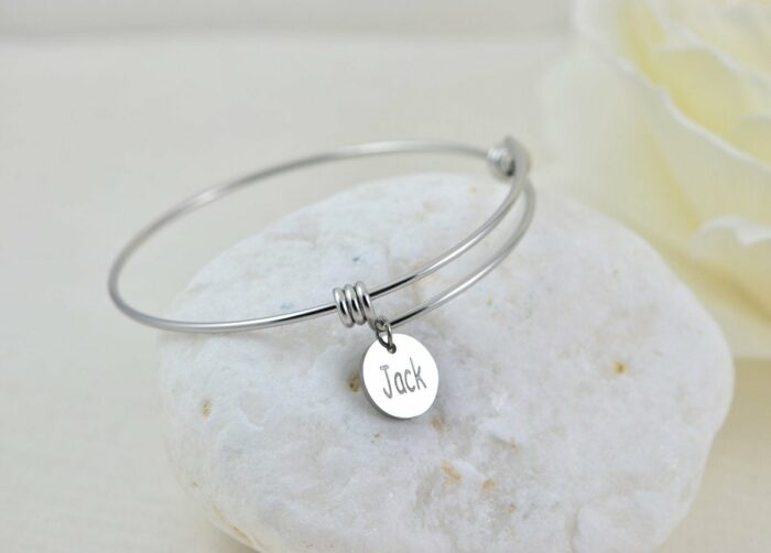 Silver Engraved Charm Bangle Bracelet