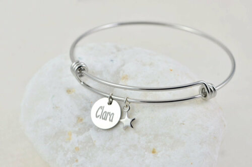 Silver Engraved Charm Bangle Bracelet