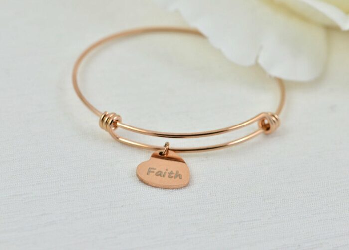 Silver Heart Bangle Engraved Bracelet