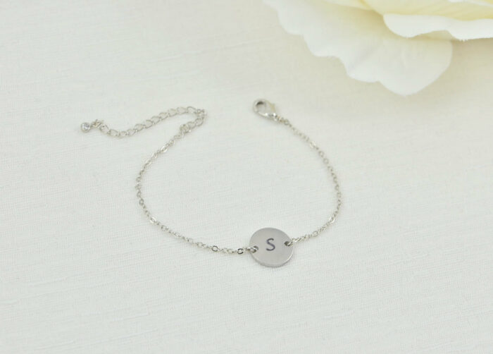 Simple Silver Initial Engraved Bracelet