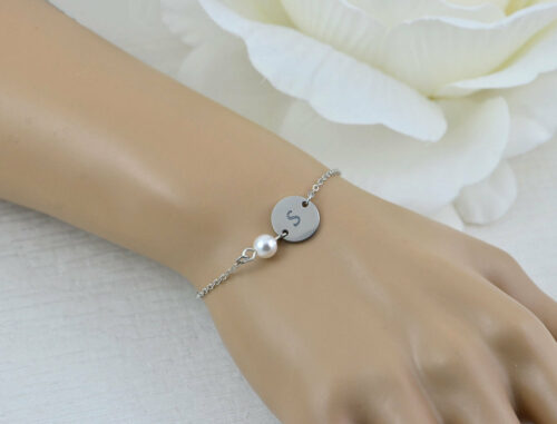 Silver Swarovski Pearl Initial Bracelet