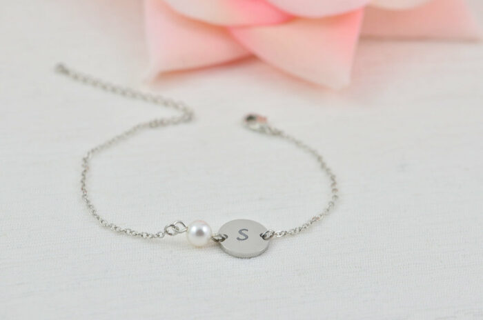 Silver Swarovski Pearl Initial Bracelet