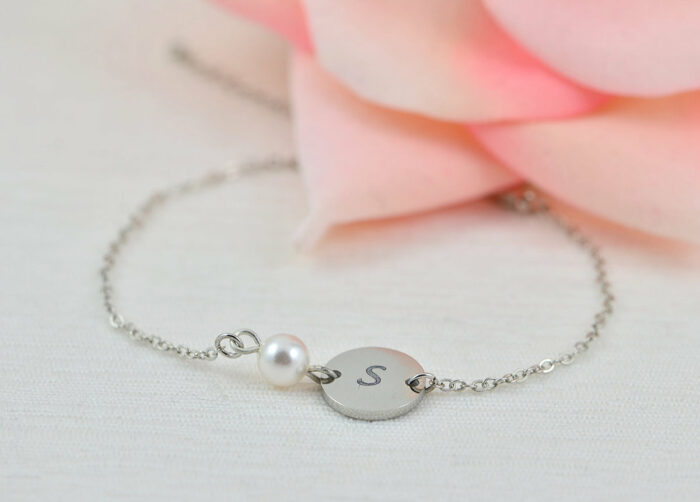 Silver Swarovski Pearl Initial Bracelet