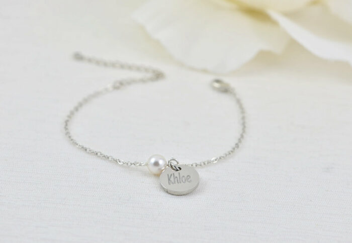 Silver Swarovski Pearl Name Bracelet