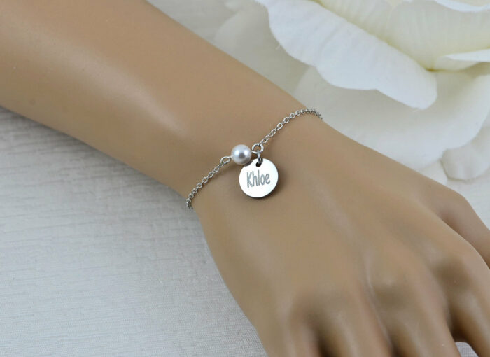 Silver Swarovski Pearl Name Bracelet