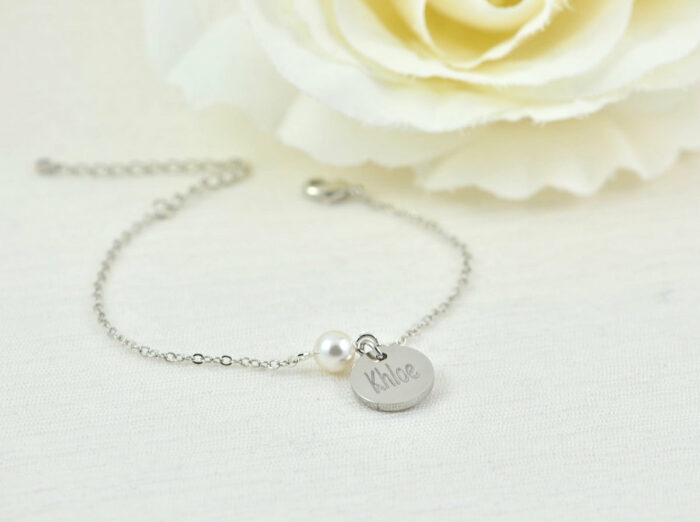 Silver Swarovski Pearl Name Bracelet
