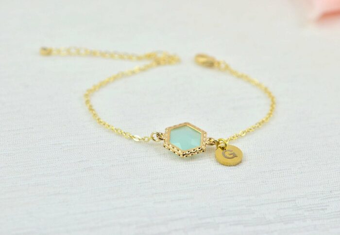 Turquoise Personalised Custom Bracelet Jewellery, Dainty Gold Engraved Initial Bracelet, Elegant Letter Personalised Bridesmaids Bracelet