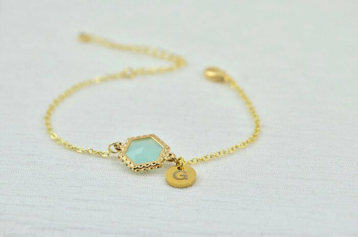 Turquoise Personalised Custom Bracelet Jewellery, Dainty Gold Engraved Initial Bracelet, Elegant Letter Personalised Bridesmaids Bracelet