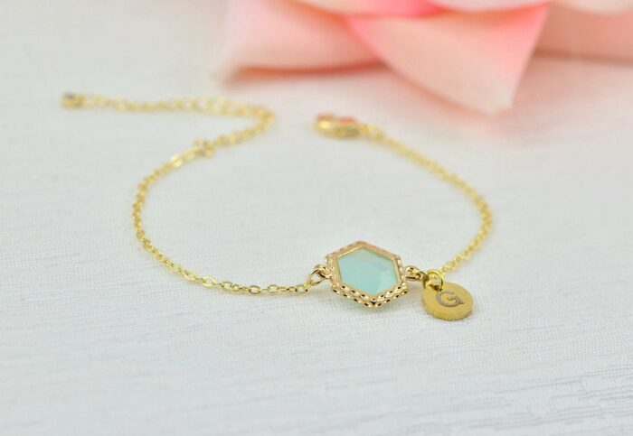 Turquoise Personalised Custom Bracelet Jewellery, Dainty Gold Engraved Initial Bracelet, Elegant Letter Personalised Bridesmaids Bracelet