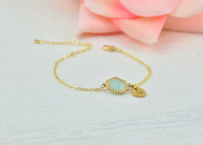 Turquoise Personalised Custom Bracelet Jewellery, Dainty Gold Engraved Initial Bracelet, Elegant Letter Personalised Bridesmaids Bracelet