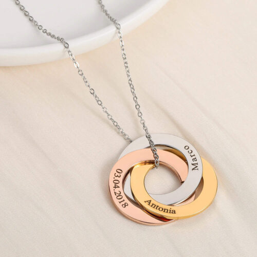 Engraved Linked Circle Necklace