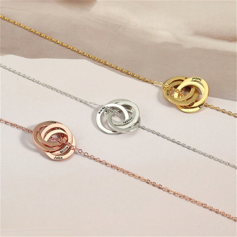 Engraved Linked Circle Necklace