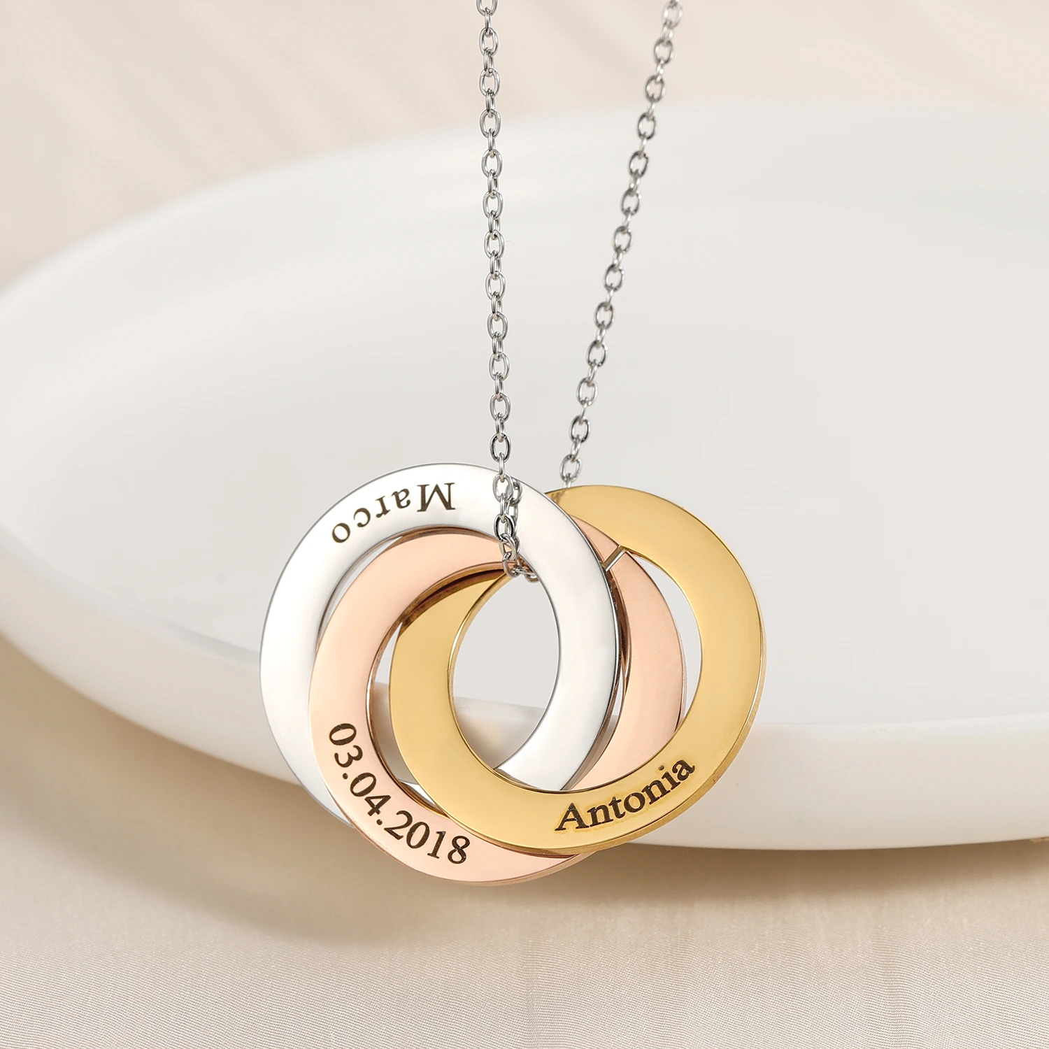 Engraved Linked Circle Necklace
