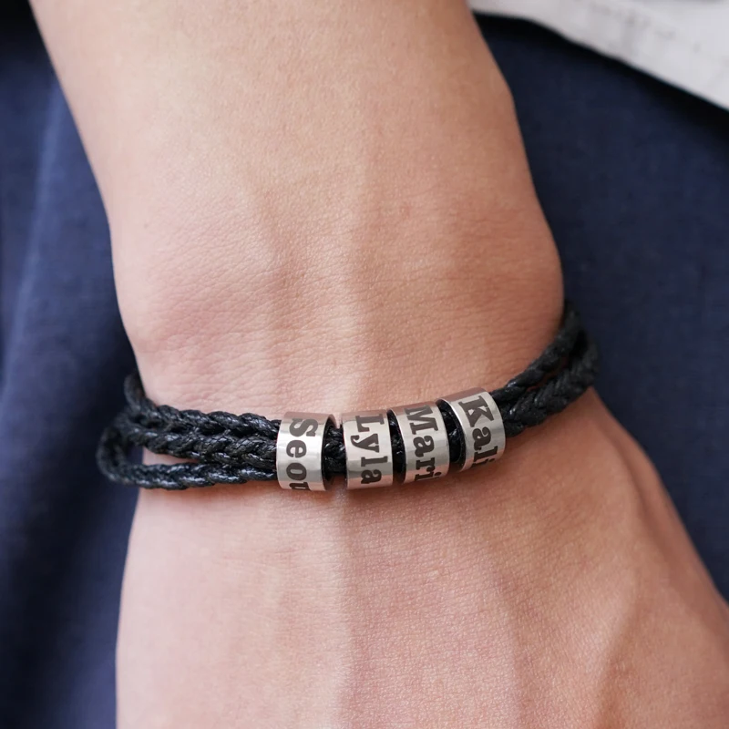 Personalized Family Names Braided Mens Bracelets - Multiple Names - Image 3