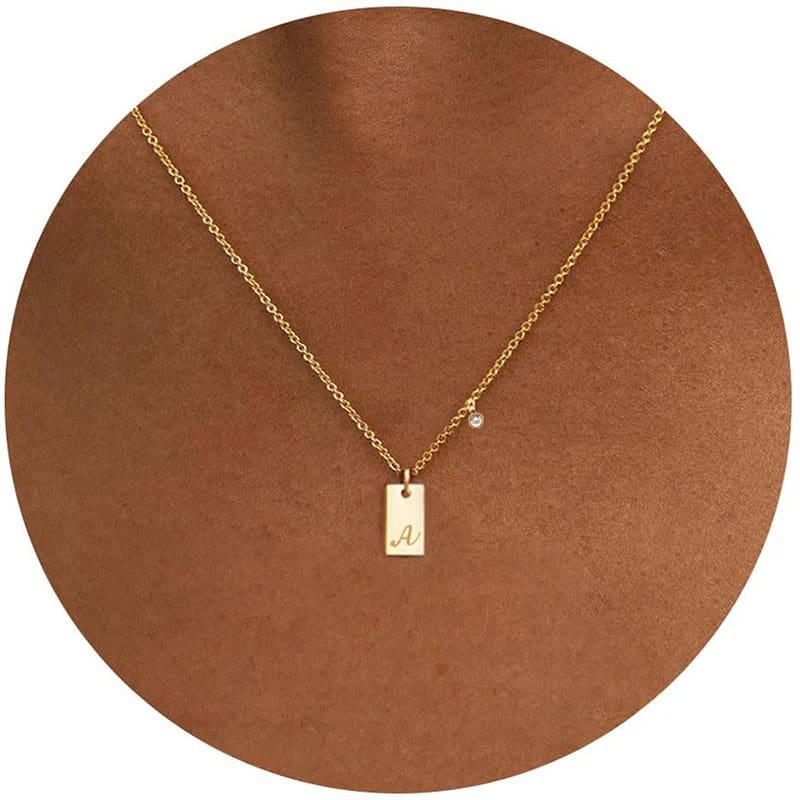Tiny Initial Rectangular Necklace