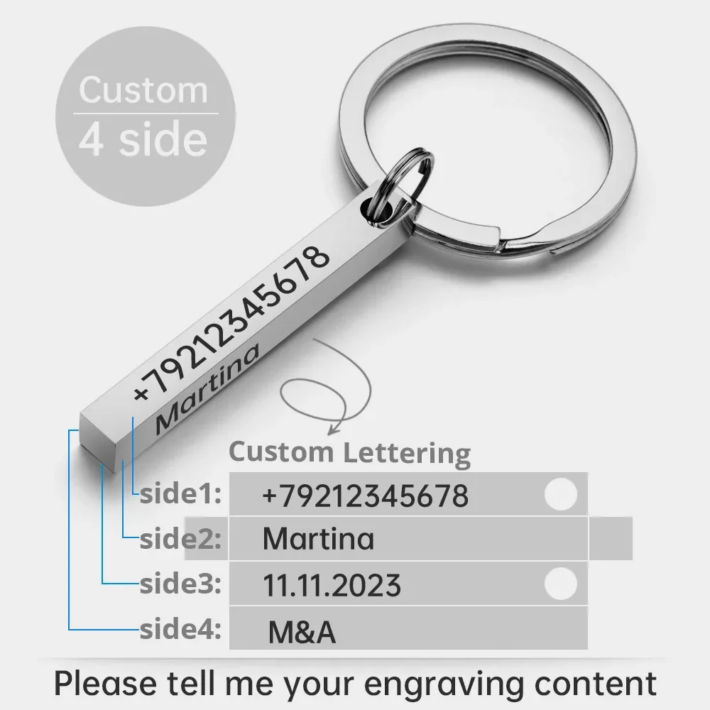 3D Bar Personalise Keychains - Stainless Steel
