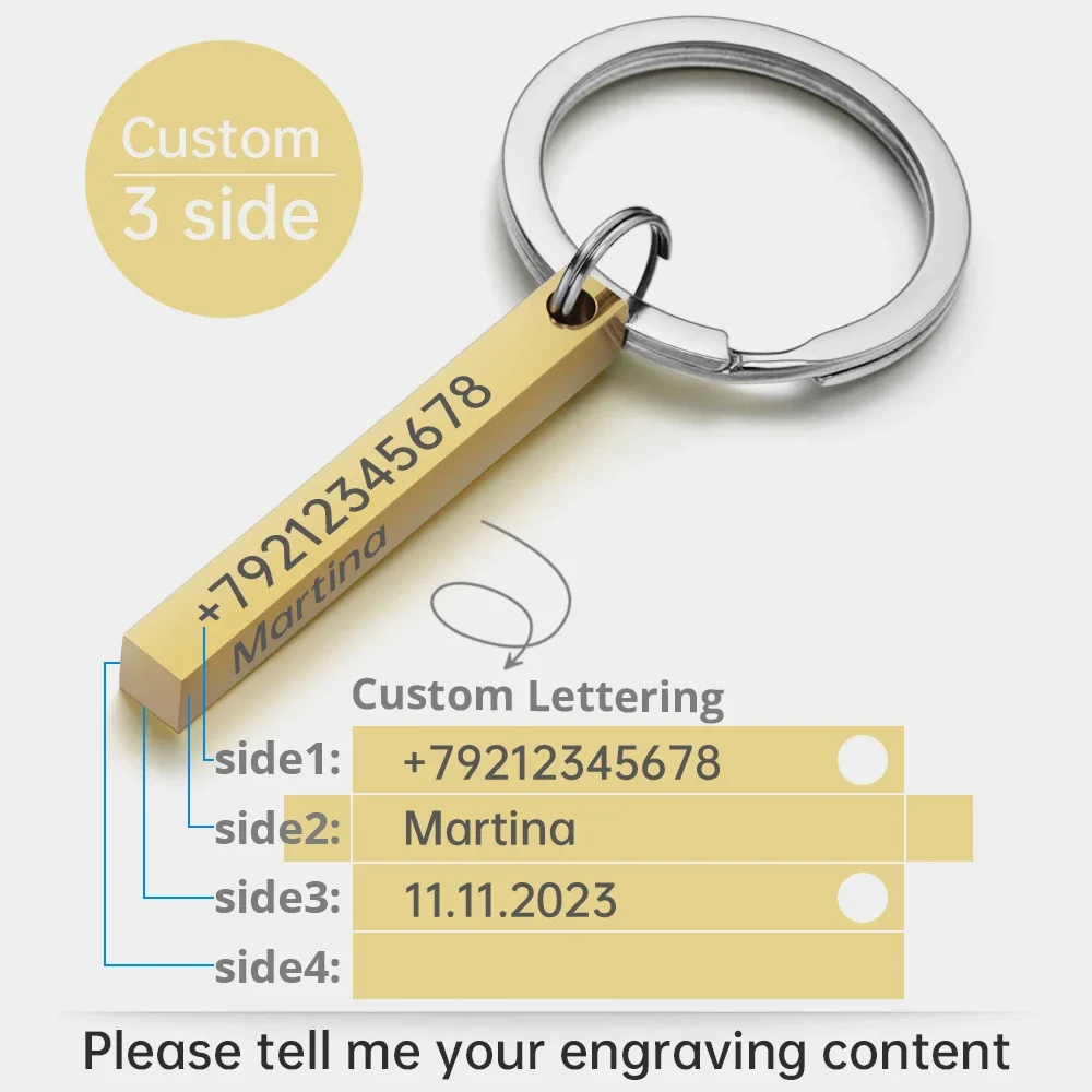 3D Bar Personalise Keychains - Stainless Steel