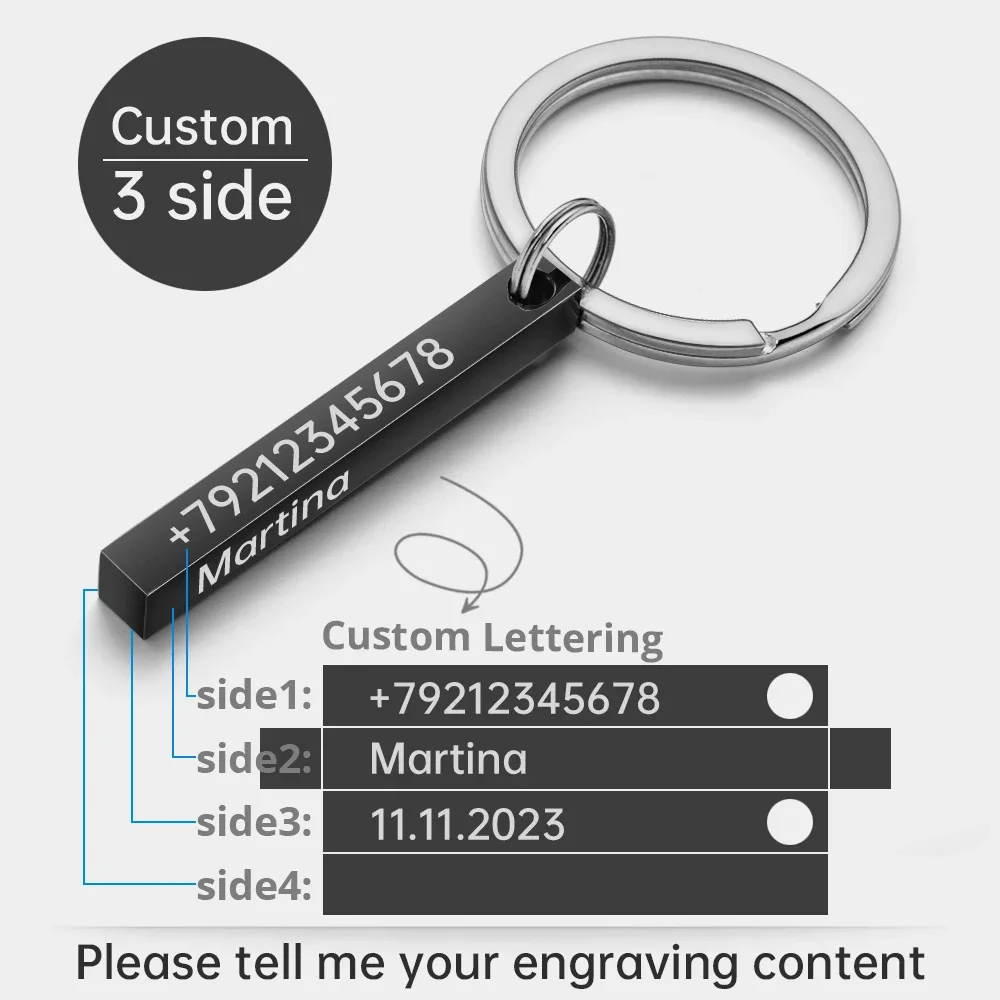 3D Bar Personalise Keychains - Stainless Steel