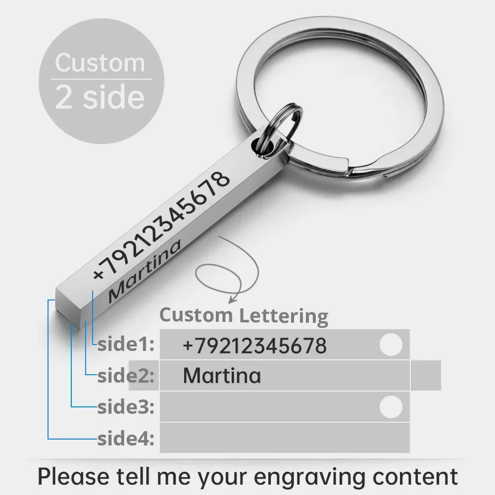 3D Bar Personalise Keychains - Stainless Steel