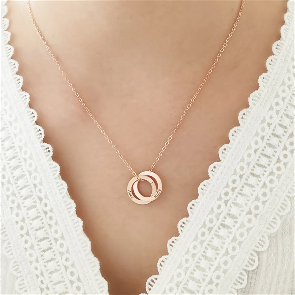 Engraved Linked Circle Necklace