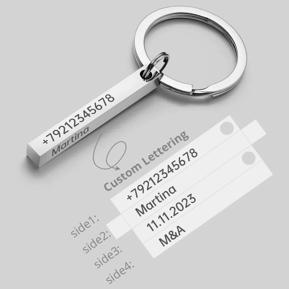 3D Bar Personalise Keychains - Stainless Steel