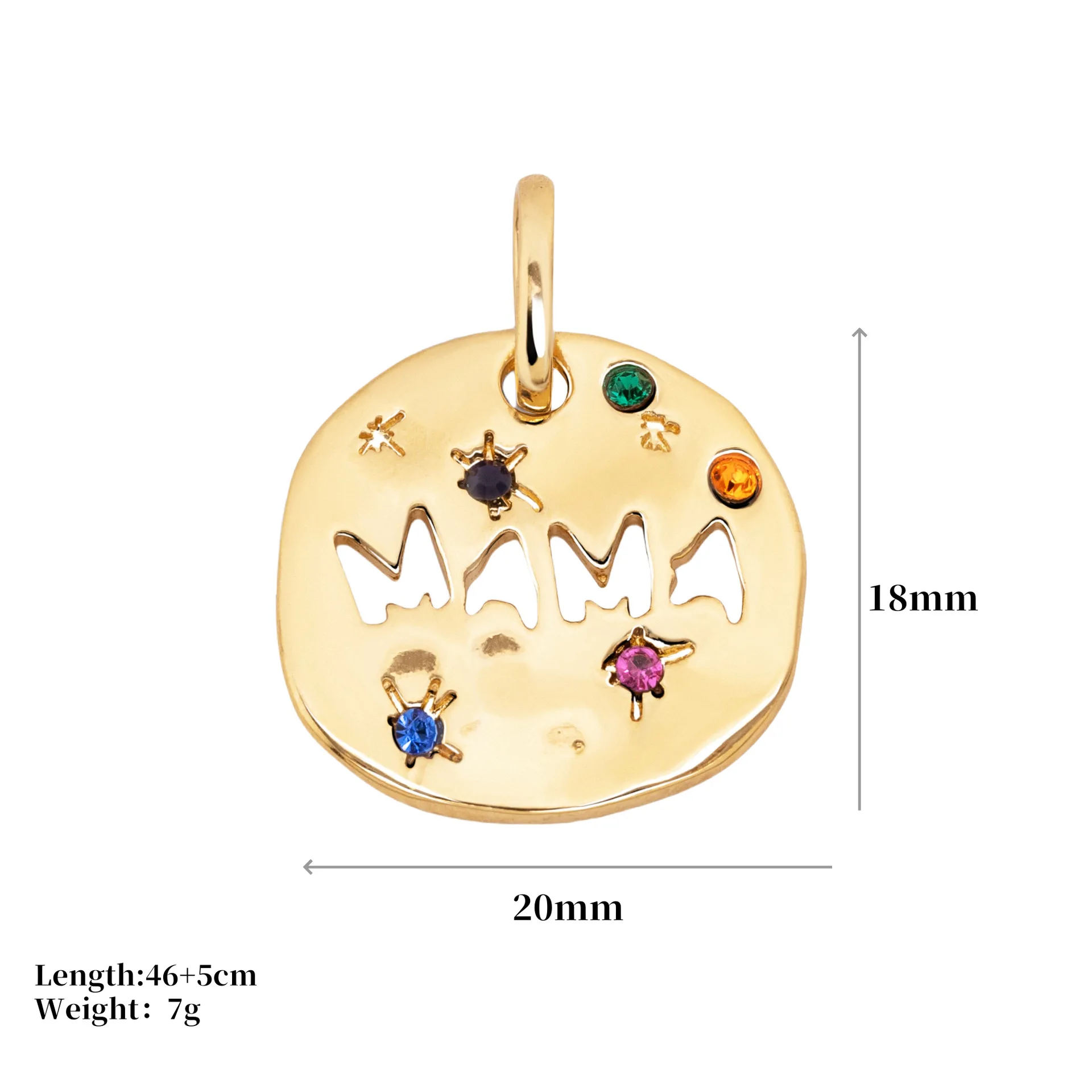 18K Gold Mother's Day MAMA Necklace Gift worn on a delicate gold chain.