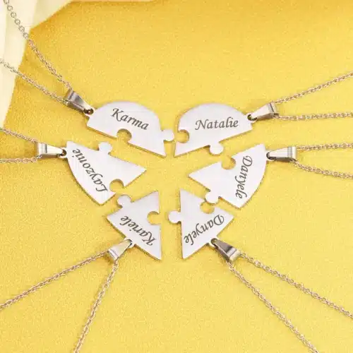 Personalized Charm Stainless Steel Pendant Name Jigsaw Heart Necklace for Women Jewelry for Men Family Name Chains Necklace